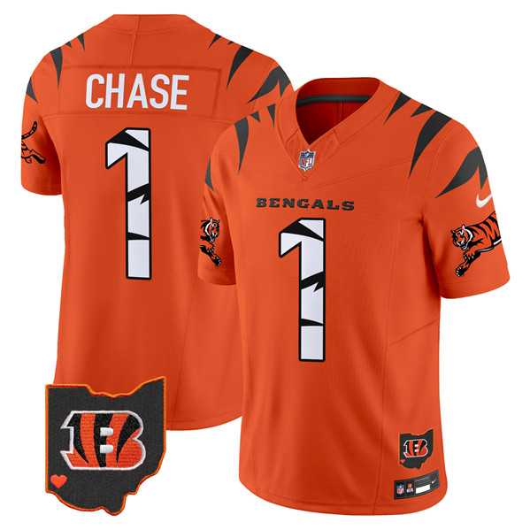Men%27s Cincinnati Bengals #1 Ja%27Marr Chase Orange F.U.S.E. Special Vapor Untouchable Limited Stitched Jersey Dyin